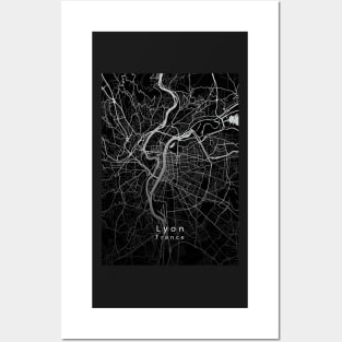 Lyon France City Map dark Posters and Art